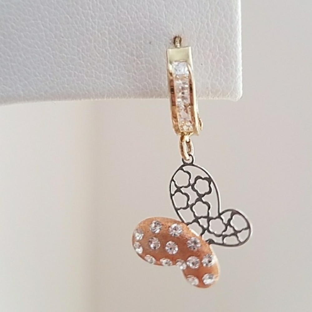 10K Yellow Rose Gold Dangling Butterfly Earrings